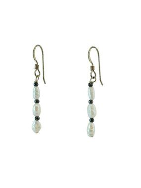 Sterling Silver Freshwater Pearl Dangle String Earrings 925 Vintage Hook Design